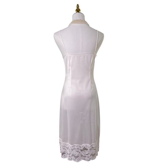 Vintage 60s Perlon Creamy White Nylon Lacy Retro Pinup Full Slip Dress Size S/M - Picture 10 of 15